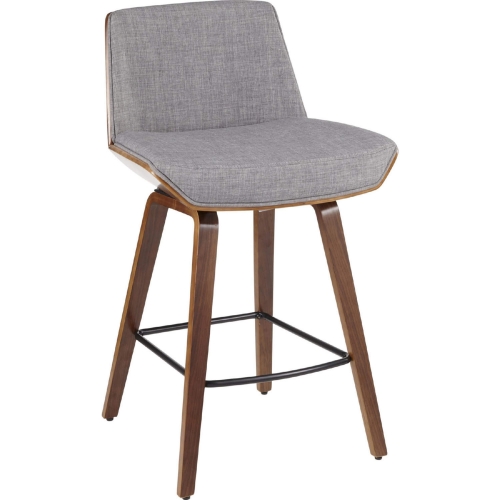 Corazza 26" Counter Stool in Light Grey Fabric & Walnut Finish Wood